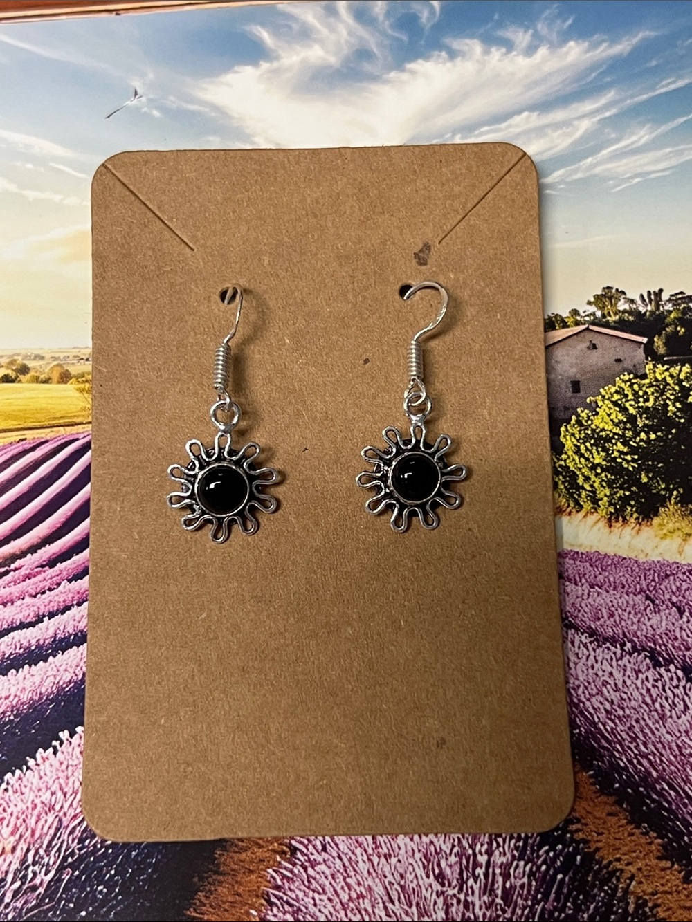 Sunburst Black Onyx Dangle Earrings - Women Jewelry